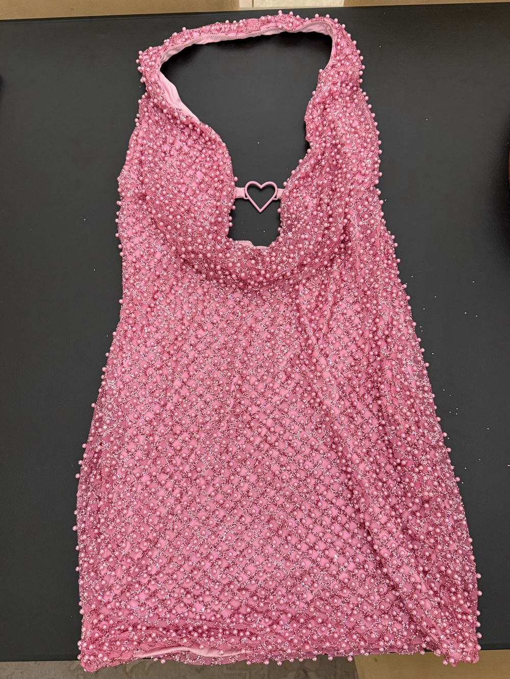 Oh Polly Embellished Heart-Detail Cowl-Neck Mini Dress in Pink - Picture 3 of 5